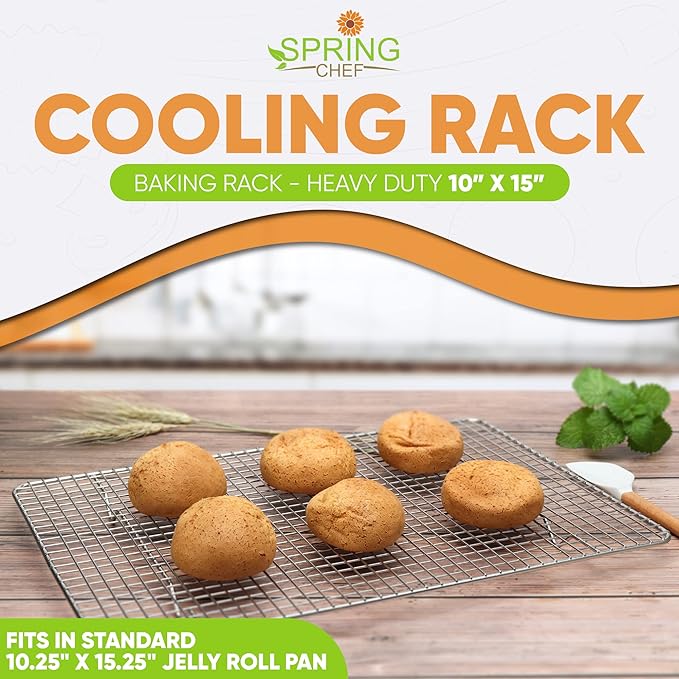 Spring Chef 10" x 15" Stainless Steel Cooling Racks for Baking - Oven Safe - Cookie Racks for Cooling Cookies - Fits Jelly Roll Pan - Perfect for Grilling, Roasting, Cooking, Drying - Set of 2 - Image 2