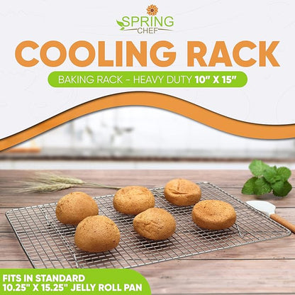 Spring Chef 10 x 15 Inch Stainless Steel Cooling Rack for Cooking & Baking - Heavy Duty Cookie Cooling Rack for Kitchen - Oven Safe - Fits Jelly Roll Pan - Dishwasher Safe - Image 2