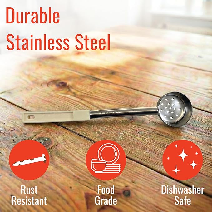 3 Ounce Slotted Stainless Steel Portion Control Ladle Spoon for Measuring and Serving; Commercial Grade Serving Scoops [Pack of 12] - Image 4