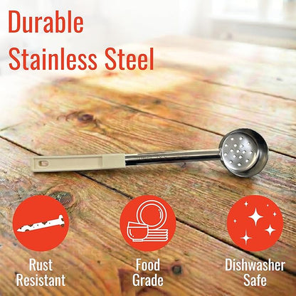 3 Ounce Slotted Stainless Steel Portion Control Ladle Spoon for Measuring and Serving; Commercial Grade Serving Scoops [Pack of 2] - Image 3
