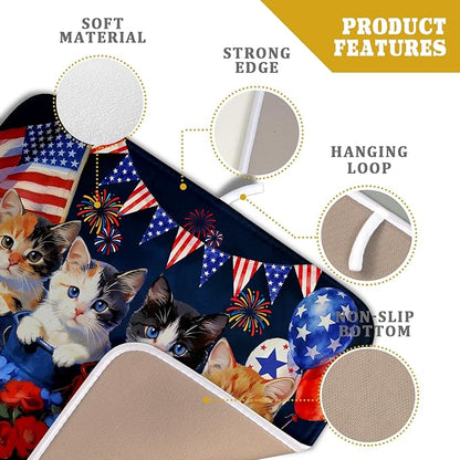 4th of July Dish Drying Mat Patriotic Cats Dish Drying Rack Mat for Kitchen Counter Small - Image 4