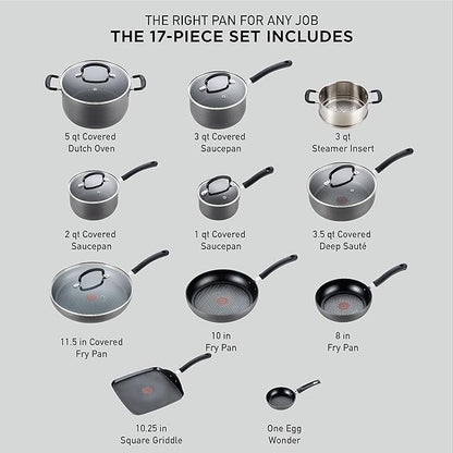T-fal 28 Piece Set Ultimate Hard Anodized Nonstick Cookware Set With Ice Force Stainless Steel Kitchen Knife Set and Wood Block - Image 2