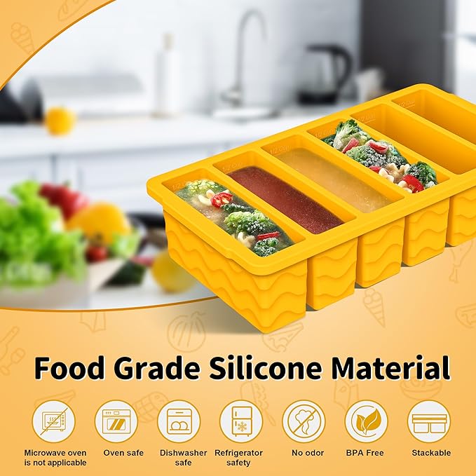 2-Pack Silicone Freezer Trays with Lid, 2 Large 2-Cup(500ml) & 6 Small 1/2-Cup(125ml) Soup Freezer Container Molds, Ice Cube Tray For Meal Prep & Freezing Soup, Stews, Sauces, Oven & Dishwasher-Safe - Image 2