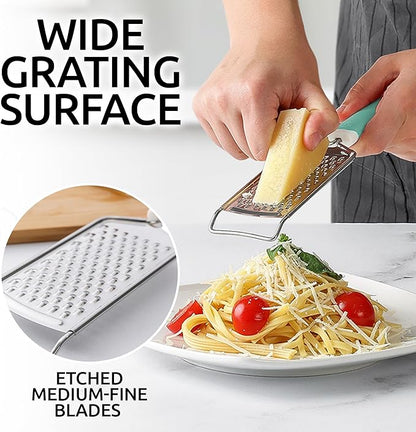 Zulay Kitchen Professional Cheese Grater Stainless Steel - Durable Rust-Proof Metal Lemon Zester Grater With Handle - Flat Handheld Grater For Cheese, Chocolate, Spices, And More - Mint - Image 3