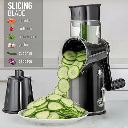 Zulay Kitchen Rotary Cheese Grater 5 Blade Cheese Shredder - Manual Hand Crank Cheese Grater With Reinforced Suction & 5 Interchangeable Drums - Easy to Use, Vegetable Chopper Round Mandoline Slicer - Image 5