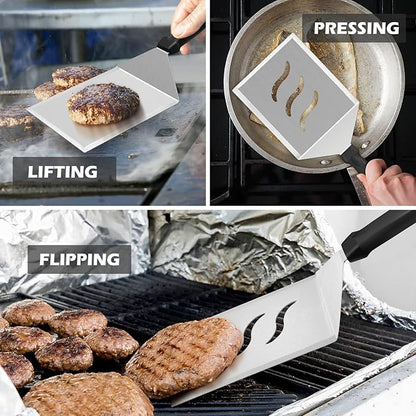 Metal Spatula Set of 2, HaSteeL Large 12x5In Stainless Steel Griddle Spatula Turner, Heavy Duty Griddle Tools for Teppanyaki Flat Top Hibachi Grilling Camping Cooking, Plastic Handle & Dishwasher Safe