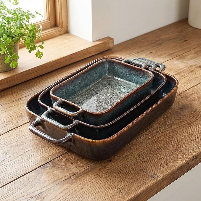 8" x 6" Porcelain Rectangular Casserole Dishes, 2 pieces Baking Dish for Oven, 1 QT Ceramic Lasagna Pans, Oven Safe Bakeware for Kitchen Cooking, Cake, Banquet and Dinner