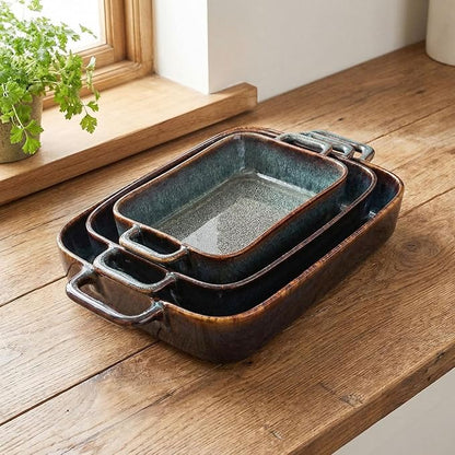 8" x 6" Porcelain Rectangular Casserole Dishes, 2 pieces Baking Dish for Oven, 1 QT Ceramic Lasagna Pans, Oven Safe Bakeware for Kitchen Cooking, Cake, Banquet and Dinner