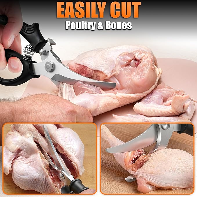 Poultry Shears Heavy Duty – Stainless Steel Chicken Shears with Spring Loaded Design, Non-Slip Serrated Edge & Safety Lock, Dishwasher Safe – Bone Cutting Scissors for Turkey, Poultry & Spatchcock - Image 5