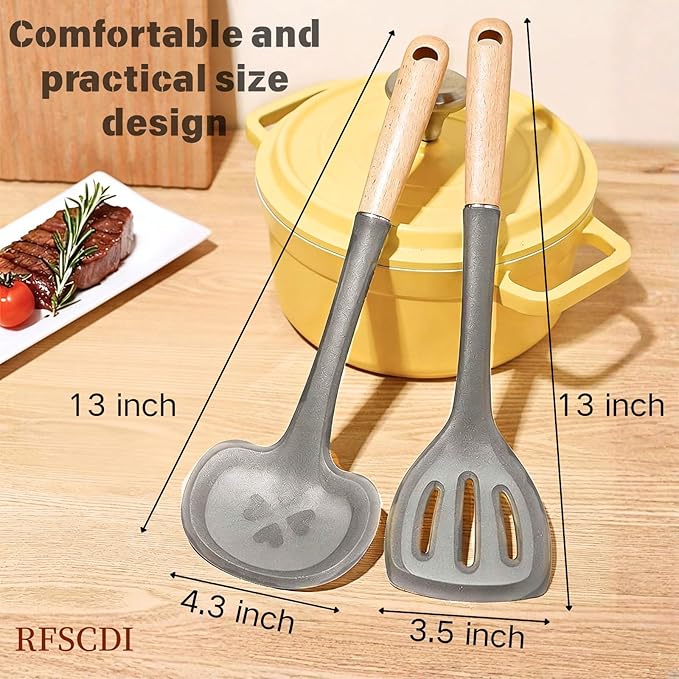 2-Piece Cooking Spatula Set - German standard Food-Grade Silicone with Steel Core, Heat Resistant Up to 500℉, Non-Stick Cooking Utensils for Kitchen with Ergonomic Non-Slip Handle (Gray) - Image 3