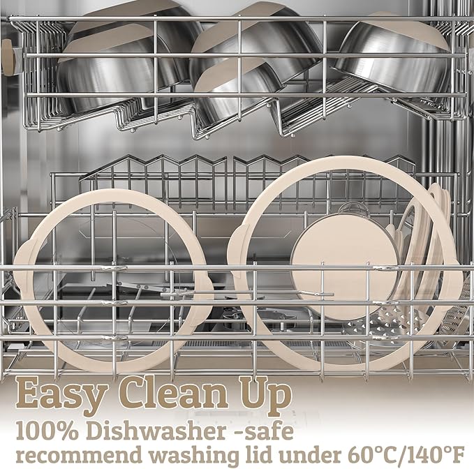 Mixing Bowles Set with Lids Set - Warp-Proof TPR-AS Lids, Stainless Steel Mixing Bowl with 3 Graters & Measuring Lines, Non-Slip Bowls for Baking, Prep, Airtight Food Storage (Khaki 5/3/2/1.5/0.63QT) - Image 5