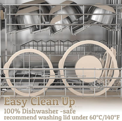 Mixing Bowles Set with Lids Set - Warp-Proof TPR-AS Lids, Stainless Steel Mixing Bowl with 3 Graters & Measuring Lines, Non-Slip Bowls for Baking, Prep, Airtight Food Storage (Khaki 5/3/2/1.5/0.63QT) - Image 5