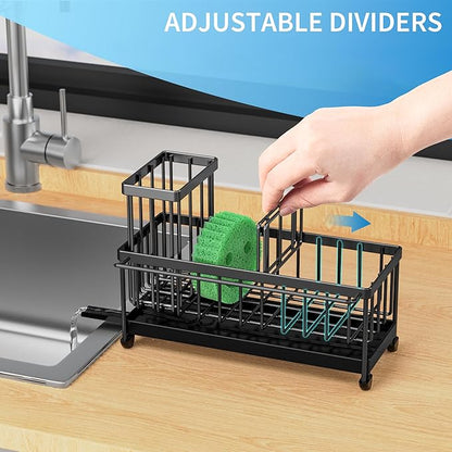 Cisily Sponge Holder for Kitchen Sink, Sink Caddy Organizer with High Brush Holder, Kitchen Countertop Organizers and Storage Essentials, Rustproof 304 Stainless Steel (Black with Towel Rack, 9.25″) - Image 6