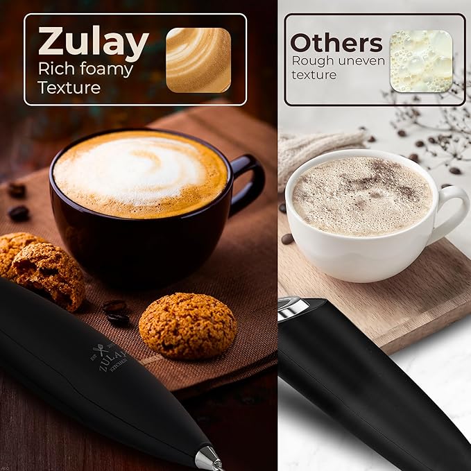 Zulay Kitchen Patented Tornado Triple Whisk Milk Frother with 4 Duracell Batteries – Handheld Foam Maker for Coffee, Lattes, Matcha & Hot Chocolate – Rich, Creamy Froth in Seconds - Alpha Black - Image 4