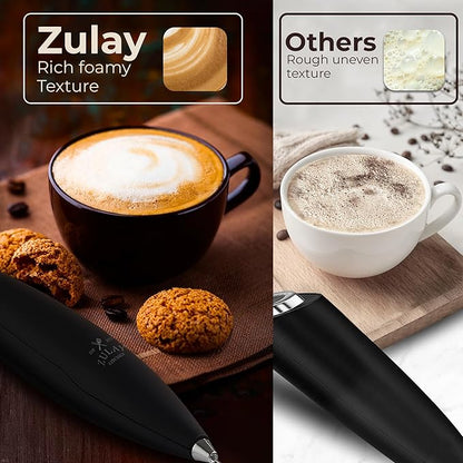 Zulay Kitchen Patented Tornado Triple Whisk Milk Frother with 4 Duracell Batteries – Handheld Foam Maker for Coffee, Lattes, Matcha & Hot Chocolate – Rich, Creamy Froth in Seconds - Alpha Black - Image 4