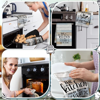 Sratte 6 Pcs Kitchen Decor Accessories Set Farmhouse Towels Pot Holders Oven Mitts Set 2 Dish Towels 2 Potholders 2 Cooking Mittens Oven Glove for Christmas Baking Cooking Supply(Brown Green,Kitchen) - Image 5