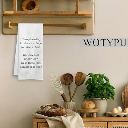 Funny Kitchen Towels, Humorous Gifts Dish Tea Towels, I Keep Hearing it Takes a Village to Raise a Child Decorative Hand Towel for Bathroom, Funny Bathroom Decor, 16x24 Inch