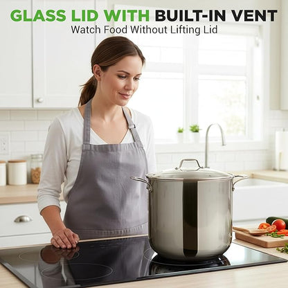 NutriChef 15-Quart Stainless Steel Stock Pot with Tempered Glass Lid - Induction Compatible Large Stockpot, Ideal for Stews & Soups, Dishwasher Safe - NCSP16 - Image 3