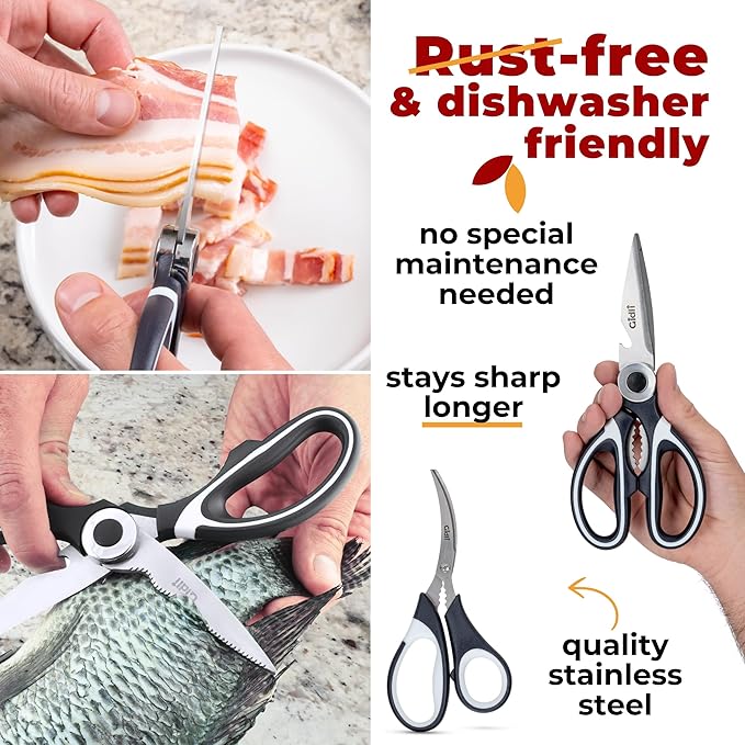 Kitchen Shears by Gidli - Liftime Replacement Warranty* - Includes Seafood Scissors As a Bonus - Heavy Duty Utility Stainless Steel All Purpose Ultra Sharp Scissors for Food/Cooking - Image 5