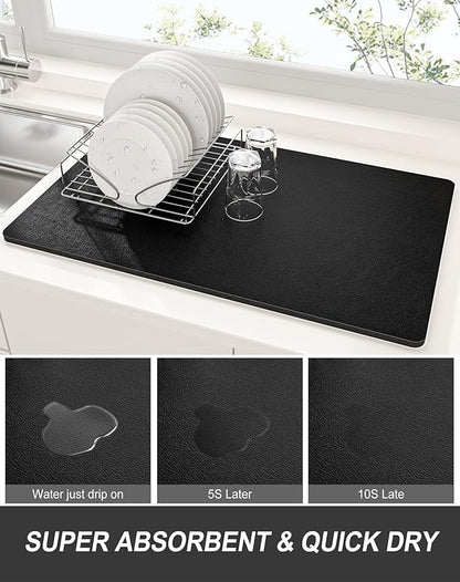Rnivvi Dish Drying Mat for Kitchen Counter, 12 x 19" Super Absorbent Drainer Pad Easy Clean Dish Rack Pad, Non-Slip Heat Resistant Coffee Bar Mats for Coffee Machine Station Accessories Decor, Black - Image 3