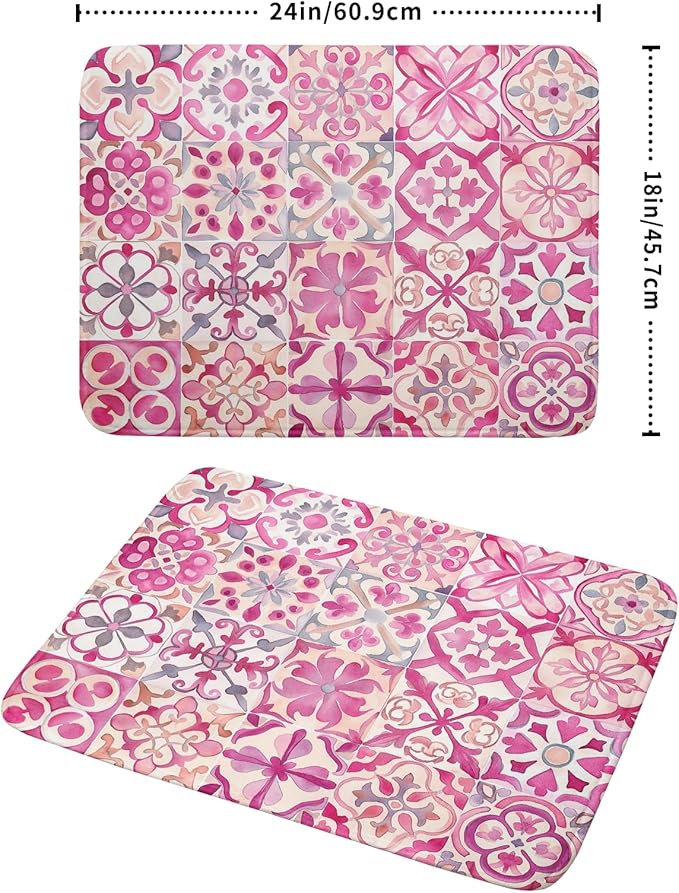 Pink Mexican Tiles Dish Drying Mat Absorbent Microfiber Dish Drying Pad for Kitchen Multi-use Large - Image 2