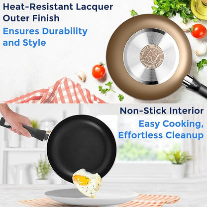 SereneLife 20 pc Basic Kitchenware Set - Durable Non-Stick Pots & Pans with Tempered Glass Lids, Utensils, Knife Set, Gold - SLCW20GLD - Image 4