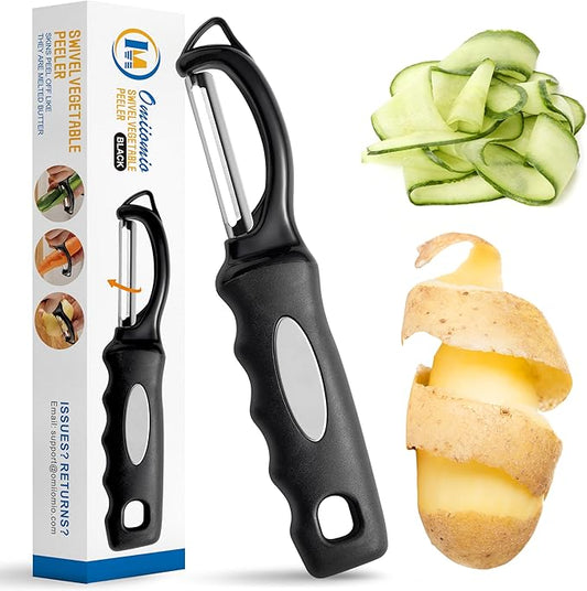 Premium Swivel Vegetable Peeler, Soft Grip Handle and Ultra Sharp Stainless Steel Blades - Perfect Kitchen Peeler For Veggie, Fruit, Potato, Carrot, Apple - Black