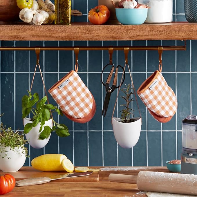 KitchenAid Gingham Mini Oven Mitt 2-Pack Set, Honey, 5.5"x8" - Image 2