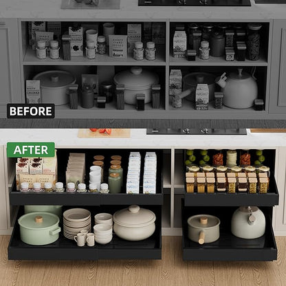 PAKETA 4 Pack Expandable Pull Out Cabinet Organizer, 21'' Deep Pull Out Drawers for Cabinets, Upgrade 3 Slide Rails Sliding Drawers for Cabinet with Adhesive Nano Film (Black, 21"D X 15-26"W ） - Image 3