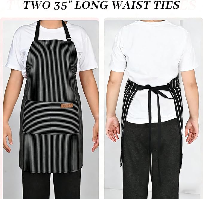 2Pack Adjustable Kitchen Apron for Women Men with 2 Pockets，Cotton-Polyester Blend Bib Aprons for Cooking,Baking - Image 6