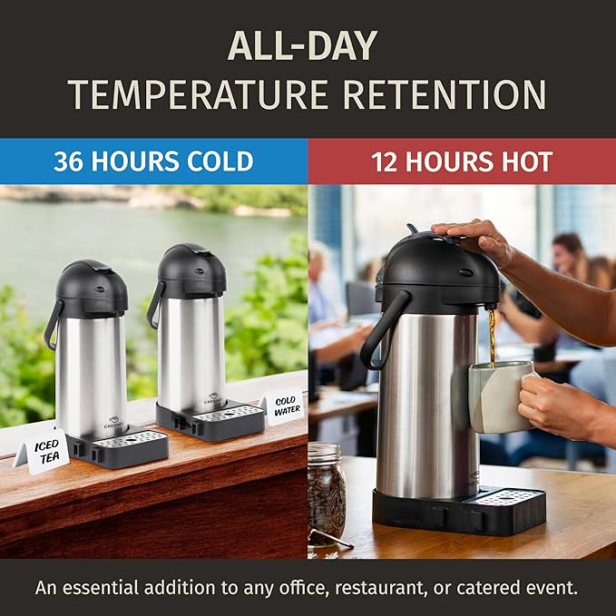 Airpot Coffee Dispenser with Pump & Tray - 102oz/3L Coffee Carafe with Pump - 12 Hours Hot Drink Dispenser for Parties - Stainless Steel Thermal Carafe for Hot Cocoa Bar -Easy-to-Use Insulated Pitcher - Image 3