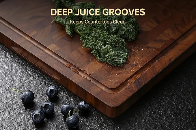 THETCHRY Walnut Cutting Boards for Kitchen, End Grain Wooden Cutting Board, Large Chopping Board Double Sided with Handle, Thick Butcher Block Charcuterie Meal Prep & Serving with Gift Box, 17"×13"×1" - Image 6