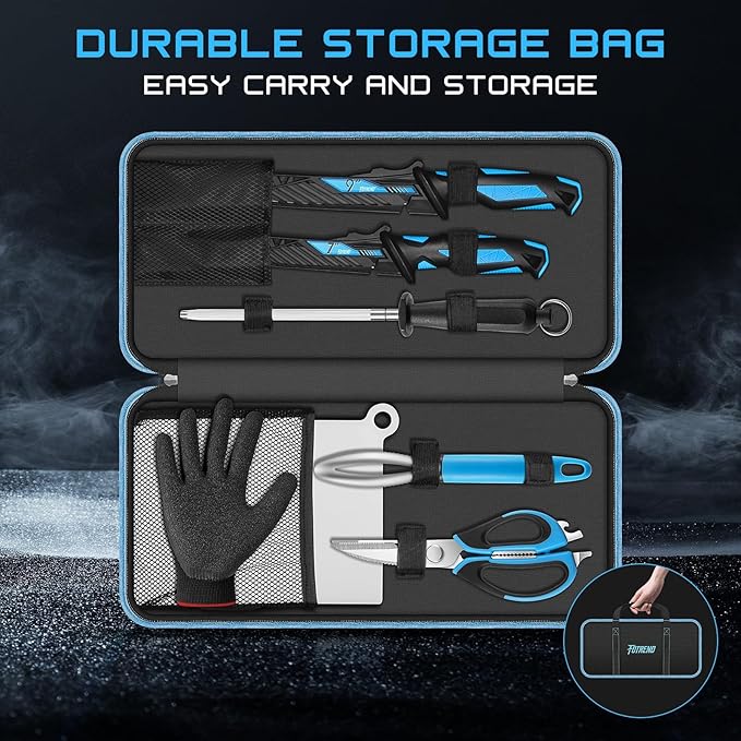 Fillet Knife Kit Combo, Fishing Knives and Honing Rod, Ultra-Sharp G4116 German Stainless Steel, Non-Slip Handle, Durable Storage Bag, Fishing Gifts for Men