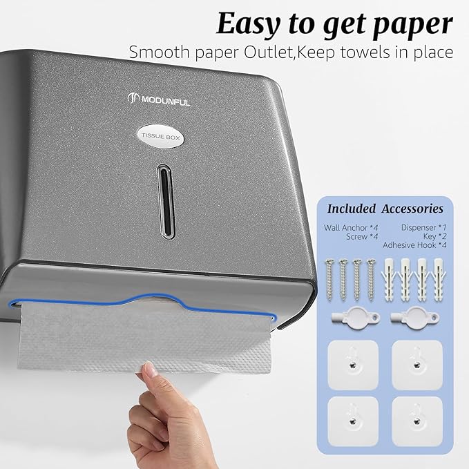 Paper Towel Dispenser Wall Mount - Adhesive Hand Towel Dispenser for Bathroom, Multi-fold/Trifold/Z Fold, 210 Sheets Large Capacity for Compact Home, Apartment & RV - Image 6