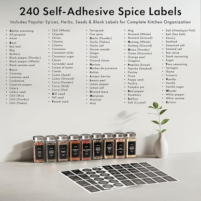 EDELHAUS Glass Spice Jars with Labels and Steel Lids (24 x 4oz) Spice Containers with 240 Label, Steel Funnel, Shaker Inserts, Empty Square Seasoning Organizer for Spice Rack, Cabinet, Drawer - Image 6