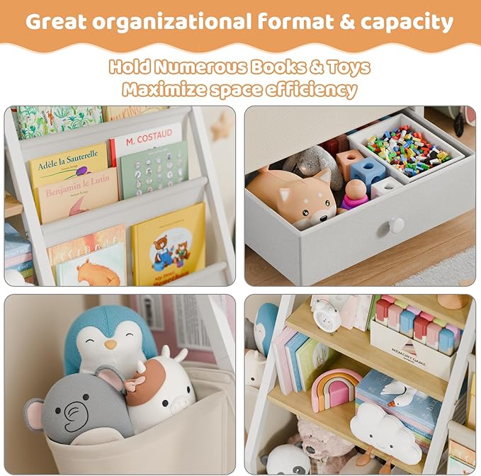 HAVLOTII Kids Bookshelf and Toy Storage - Book Shelf for Kids Rooms, Toddler Bookshelf Baby Bookcase for Nursery, Montessori Toy Organizer, Burlywood