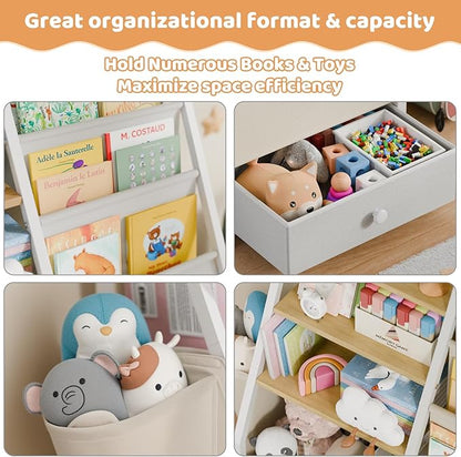 HAVLOTII Kids Bookshelf and Toy Storage - Book Shelf for Kids Rooms, Toddler Bookshelf Baby Bookcase for Nursery, Montessori Toy Organizer, Burlywood