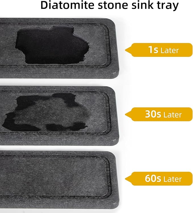 Galasily Sink Caddy Organizer with Water Absorbing Stone Tray, Instant Dry Sponge Holder Smiley Face, Dish Brush Holder for Countertop, Kitchen Storage Accessories and Organization Essentials (Black) - Image 3