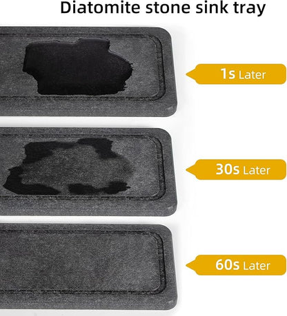Galasily Sink Caddy Organizer with Water Absorbing Stone Tray, Instant Dry Sponge Holder Smiley Face, Dish Brush Holder for Countertop, Kitchen Storage Accessories and Organization Essentials (Black) - Image 3