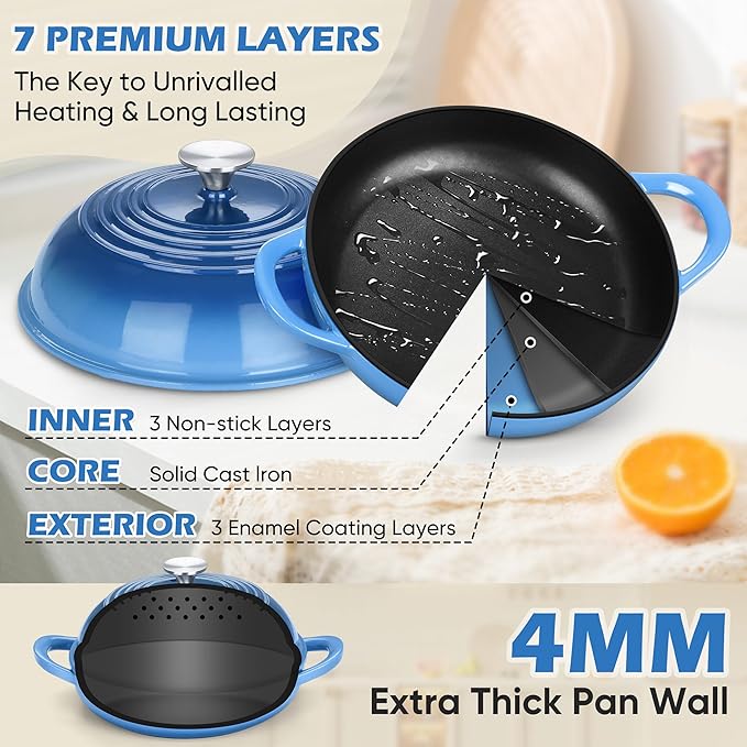 Bread Dutch Oven for Sourdough Baking (5.5 QT), Joyfair Enameled Cast Iron Dutch Oven Pot with Lid, Sourdough Bread Pan with Heavy Duty Dual Handles, Non-Stick & Even Heat, Oven-safe up to 500°F, Blue - Image 2
