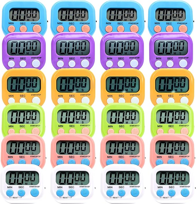 24 Pack Multi-Function Electronic Timer - Kitchen Timer,Magnetic Digital Timers,Big LCD Display, ON/Off Switch,Extensively Use in Cooking,Gym, Meeting, Classroom,Kitchen,Study,Work,Outdoor Activities