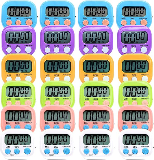 24 Pack Multi-Function Electronic Timer - Kitchen Timer,Magnetic Digital Timers,Big LCD Display, ON/Off Switch,Extensively Use in Cooking,Gym, Meeting, Classroom,Kitchen,Study,Work,Outdoor Activities