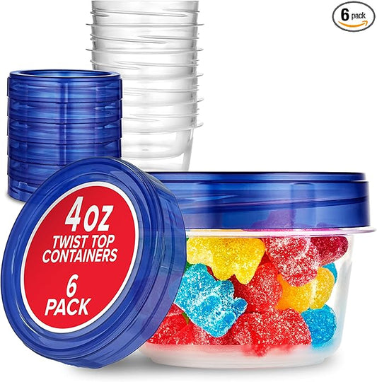 Stock Your Home 4oz Plastic Containers with Twist Top Lids (6 Pack), 1/2 Cup Small Freezer Containers for Leftover Food, Airtight Reusable Soup Containers with Lids, Microwave and Dishwasher Safe by StockYourHome