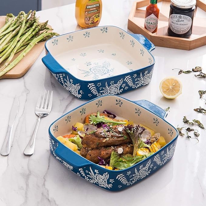 Wisenvoy Baking Dish Ceramic Brownie Pan 9x9 Baking Pan Casserole Dish Lasagna Pan Square Rose Bakeware Sets - Image 3