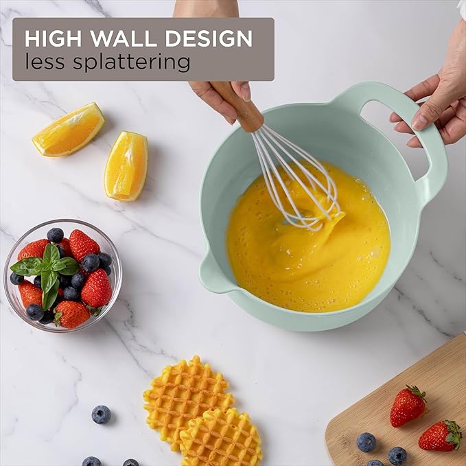 COOK WITH COLOR Nesting Plastic Mixing Bowl Set with Pour Spouts and Handles, Mint, 6 Piece Non-Slip - Image 4