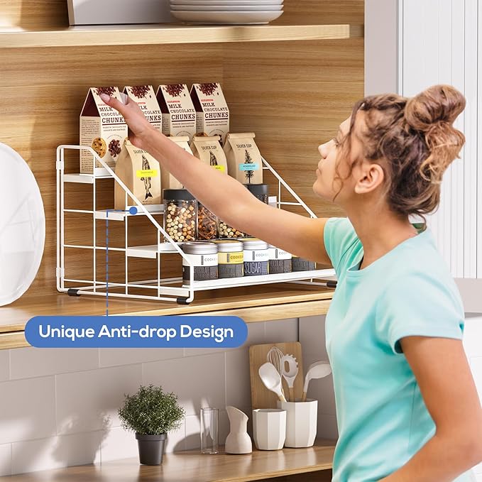 Spice Rack Organizer for Cabinet, 4 Tiered Spice Rack Organizer, Tiered Adjustable Spice Shelf for Kitchen (White-1Pcs) - Image 6