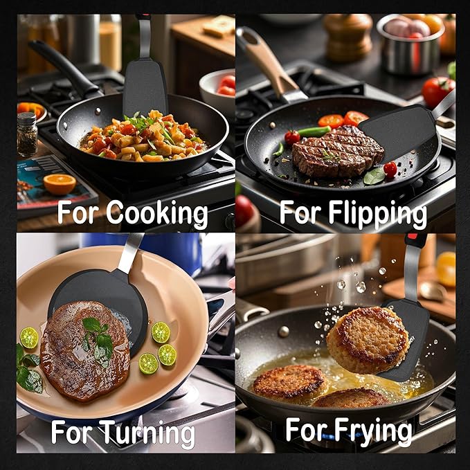 Silicone Pancake Spatula Turner Set of 2, 600°F Heat Resistant Cooking Spatulas for Nonstick Cookware, Large Kitchen Utensils BPA Free Rubber Spatula Set for Egg, Pancake, Fish, Burger - Image 4