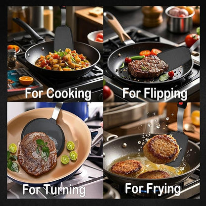 Silicone Pancake Spatula Turner Set of 2, 600°F Heat Resistant Cooking Spatulas for Nonstick Cookware, Large Kitchen Utensils BPA Free Rubber Spatula Set for Egg, Pancake, Fish, Burger - Image 4