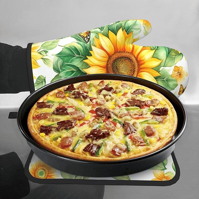 Sunflower Oven Mitts and Pot Holders Sets Watercolor Yellow Floral Plant Kitchen Gloves Hot Pads 2 Pieces Set Spring Summer Farmhouse Kitchen Decor and Accessories - Image 7