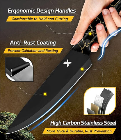 Knife Set, 8 Pieces Kitchen Knife Block Sets, High Carbon German Stainless Steel, Dishwasher Safe Cutlery with Sharpener, Black - Image 3